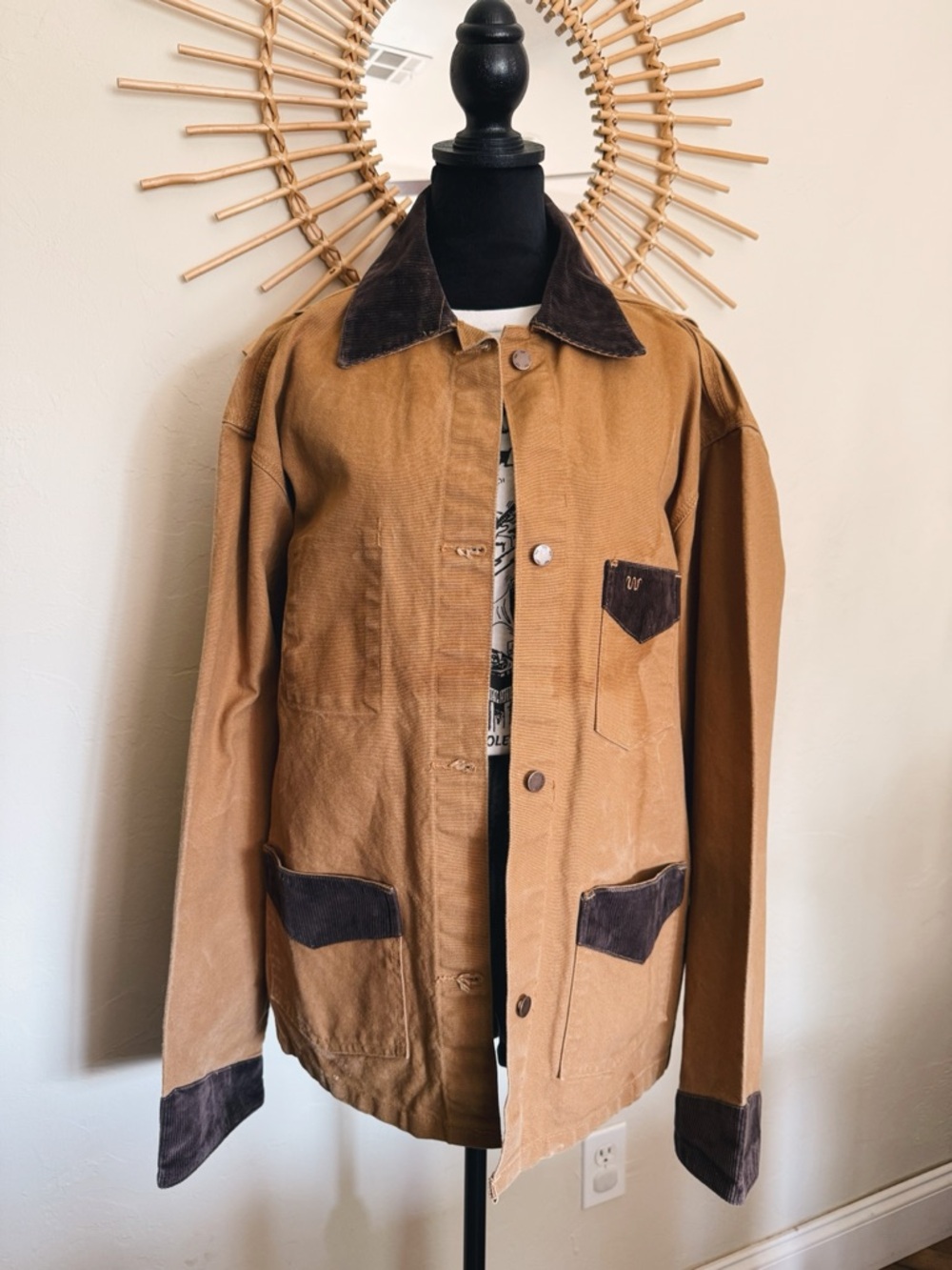 King Ranch Men's Brown Canvas Work Jacket with Contrast Corduroy Trim